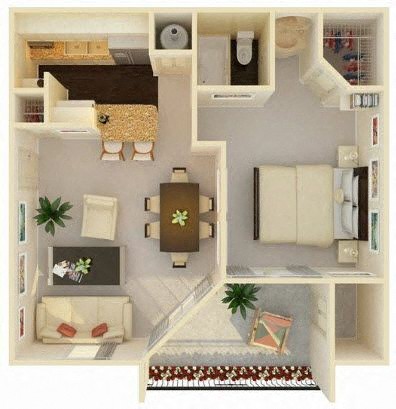 Floor plan for 1 bed, 1 bath, 547 sqft